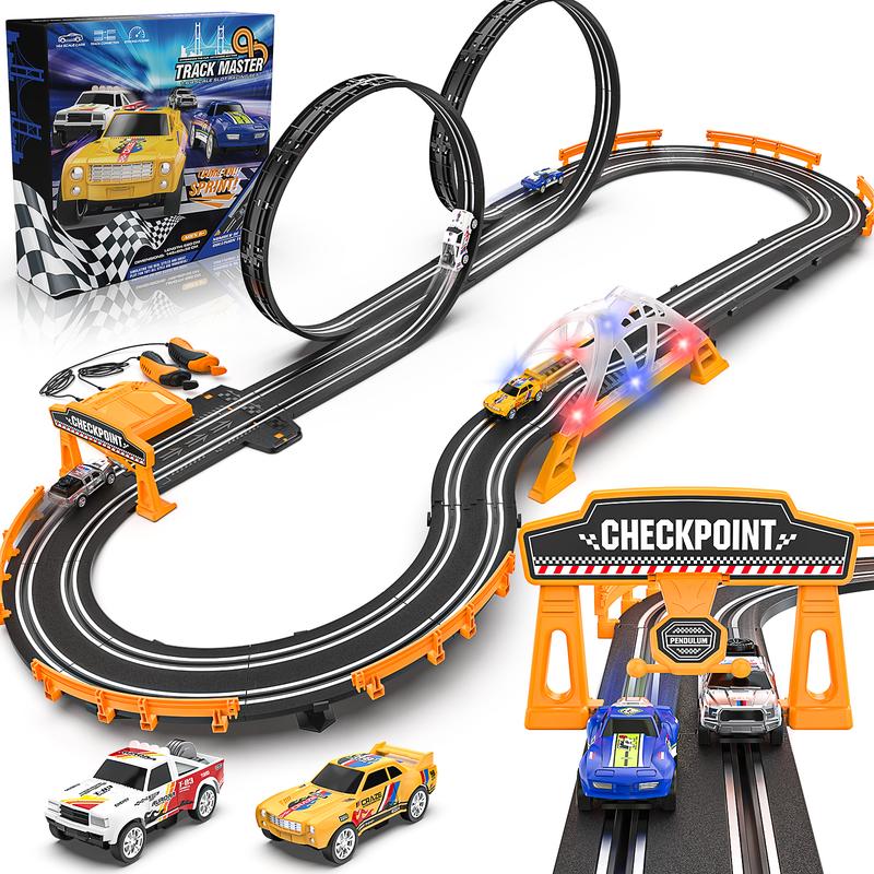 Slot Car Race Track Sets for Boys,Race Car Track with 4 High-Speed Slot Cars,Battery or Electric Car Track,Dual Racing Game Lap Counter Track Sets,Toys Gifts for Boys Girls Ages 4 5 6 7 8-12 toy  race