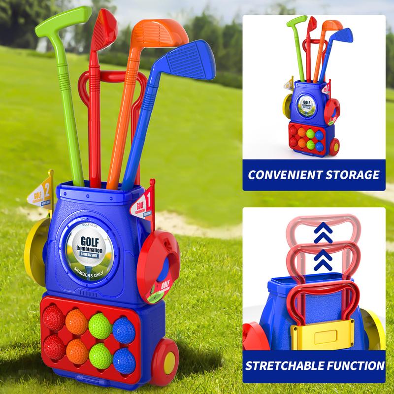 Golf Set Toys, Upgraded Golf Cart Toys Sets with 4 Golf Sticks, 8 Balls and 1 Mat, Indoor & Outdoor Golf Toys