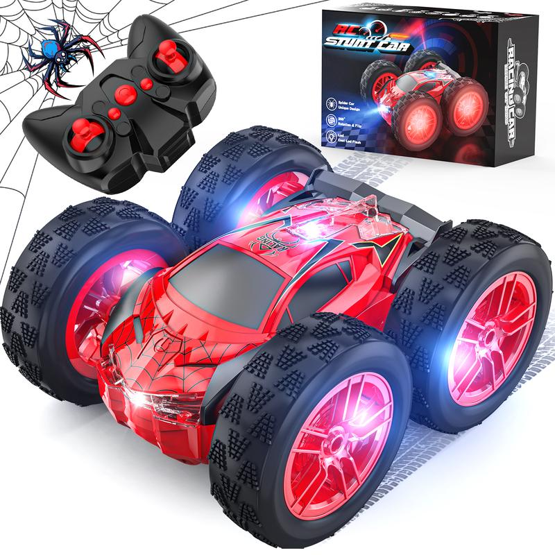 Remote Control Car for Kids, RC Stunt Cars Toys for Boys Ages 4-7 with Cool Double-Sided Pattern and LED Flash, 1:24 Vehicle Toy Car Hobby Racing Car Toys Gift