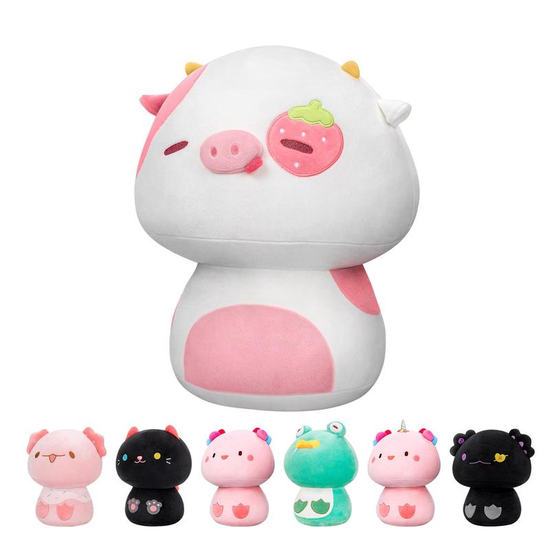 Mewaii 8 14 inch Mushroom Plush, Strawberry Cow Soft Plushies Squishy Plush, Cute Stuffed Animals Kawaii Plush Toys Throw Decoration Gift for Girls Boys, Kawaii Plushies For Girlfriend, Cat Plushies, Rabbit Plushies Gift Set