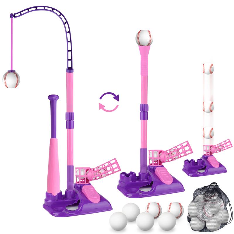 deAO Baseball Set, 3-in-1 Tee Ball Stand,Hanging Tee,Ball Launcher and 6 Balls, Adjustable Height,Outdoor Sport Toy Games