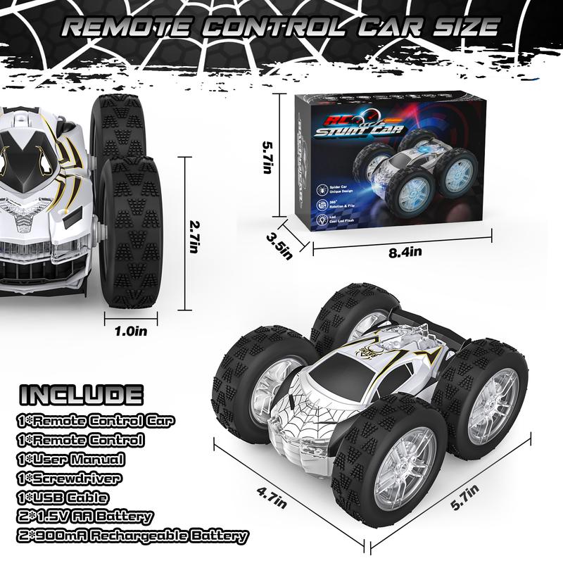 Remote Control Car for Kids, RC Stunt Cars Toys for Boys Ages 4-7 with Cool Double-Sided Pattern and LED Flash, 1:24 Vehicle Toy Car Hobby Racing Car Toys Gift