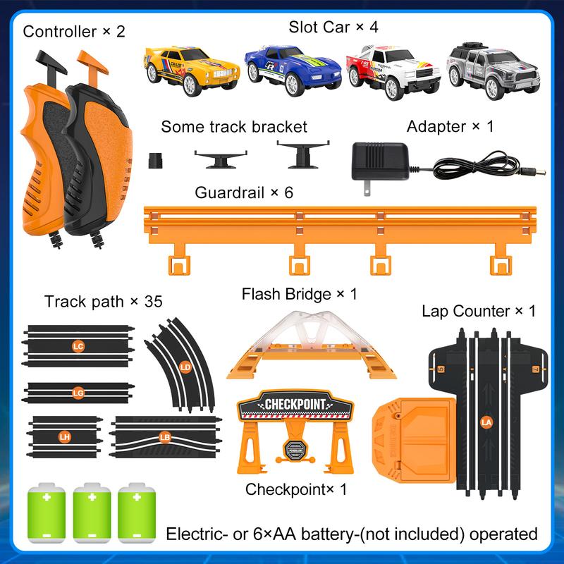 Slot Car Race Track Sets for Boys,Race Car Track with 4 High-Speed Slot Cars,Battery or Electric Car Track,Dual Racing Game Lap Counter Track Sets,Toys Gifts for Boys Girls Ages 4 5 6 7 8-12 toy  race