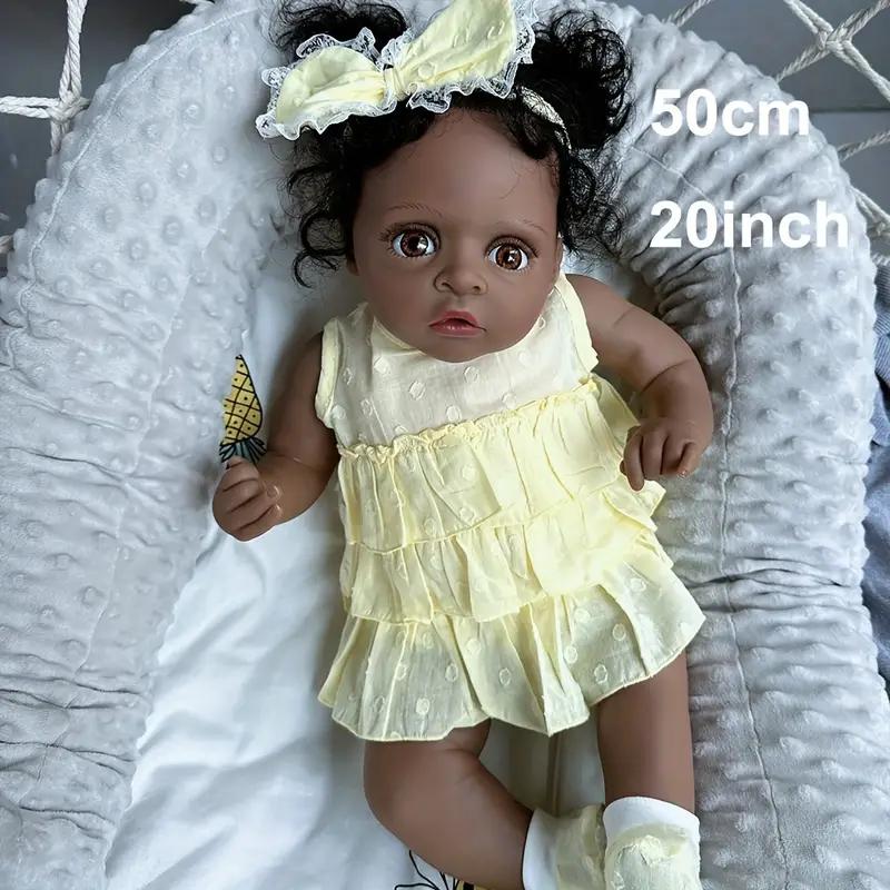 MADOLL 19inch 48cm Soft Silicone Asleep Reborn Baby Doll Alive Newborn Bebe Girl Cloth Body Toy with Black Skin Doll Lovely Kids Birthday Gift