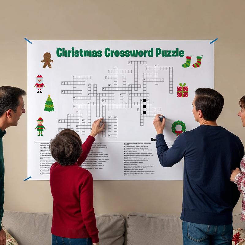 Giant Christmas Crossword Puzzle Poster - 3 ft x 4 ft Holiday Activity for Family Games