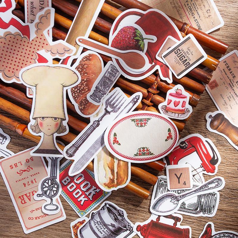 35pcs Retro Pattern Stickers, Tableware Pattern Waterproof Notebook Diary Stickers For DIY Stationery Decoration