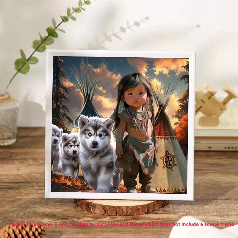 5D DIY Diamond Arts Colorful Painting Kit, 1 Set Round Dog Pattern Diamond Arts Colorful Painting, DIY Decorative Art Picture for Beginner