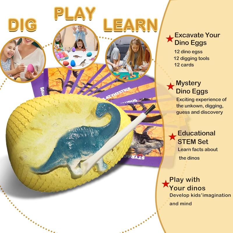 Dinosaur Eggs Dig Kit Toys - 12 Dino Easter Eggs Fossil Eggs Excavation Kit for Kids Easter Party Favor Basket Stuffers STEM Toy Christmas Birthday Gift for Boys Girls Age  4 5 6 7 8 9 10 11  12+ Years Old