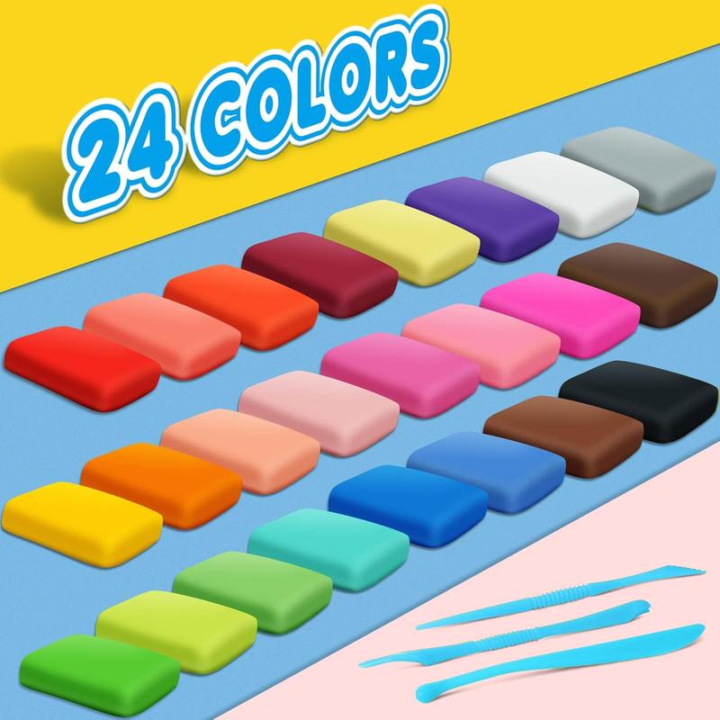 Air Dry Clay 24 Colors, Modeling Clay for Kids, DIY Molding Magic Clay, Gift for Kids Boys Girls