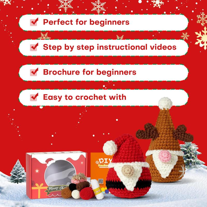 Christmas Santa Claus & Reindeer Design Crochet Kit, 2 Counts set DIY Crochet Kit with Step-by-step English Video Tutorial, DIY Handmade Lover Starter Kit, Birthday Gifts