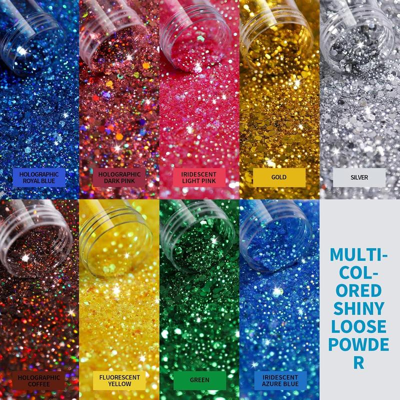 Glitter, Chunky Glitter, 18 Jars Glitter, Mixed Fine Chunky Glitter for Crafts, Craft Glitter for , Holographic Iridescent Glitter Bulk, Glitter for Tumbler DIY Crafts, Total 270g