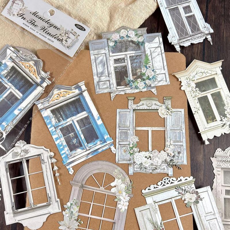 Vintage Hollow Out Window Pattern Decorative Paper, 10pcs pack Scrapbooking & Stamping Paper, DIY Decorative Material For Scrapbooking & Journal Making