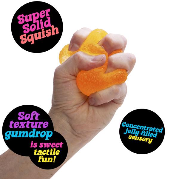 Schylling NeeDoh Gumdrop - Sensory Toy with a Groovy Gratifying Squeeze-Gumdrop Shape in four Colors Blue, Pink, Purple, and Orange - One Random Color