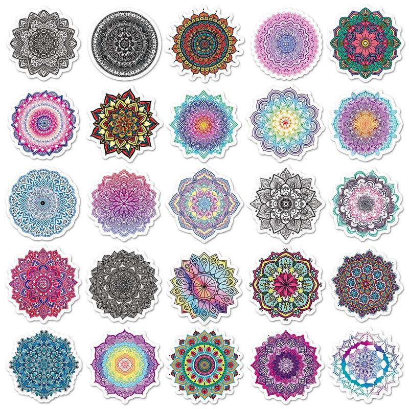 50pcs Mandala Pattern Stickers, Creative Multi-purpose Stickers, For DIY Craft Decoration And Hand Account