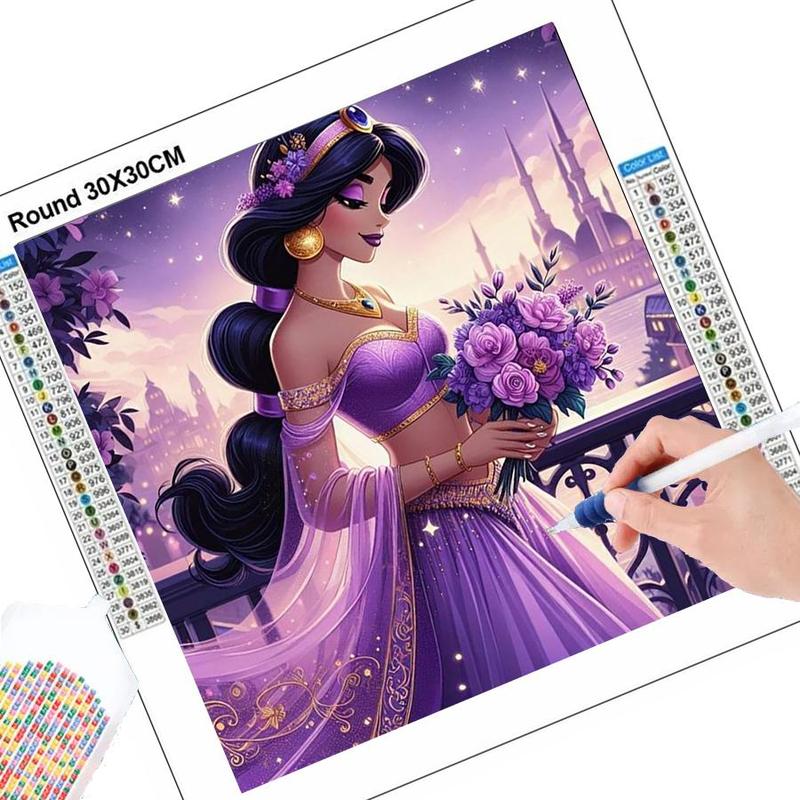 Princess Jasmine Pattern DIY Diamond Arts Colorful Painting Kit without Frame, 1 Count DIY 5D Diamond Arts Colorful Painting Kit, Wall Art Decor