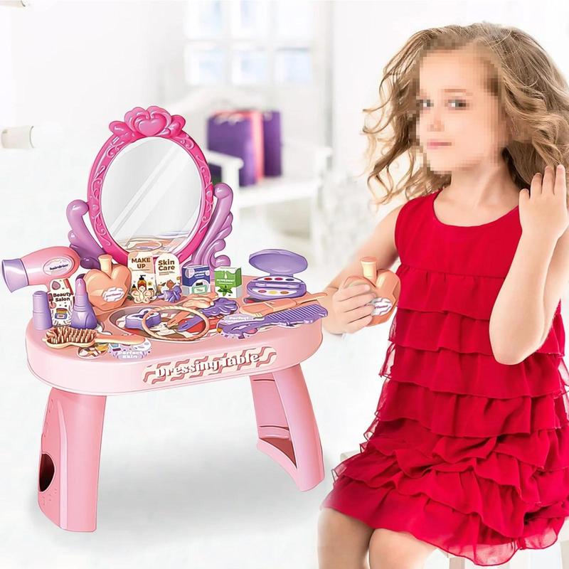 Pretend Play Girls Makeup Table Set, Girls Vanity Set Toy, Princess Toys Gift for Little Girls Ages 3 4 5 6 7 8