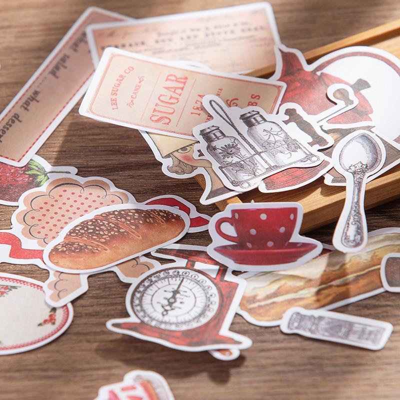 35pcs Retro Pattern Stickers, Tableware Pattern Waterproof Notebook Diary Stickers For DIY Stationery Decoration