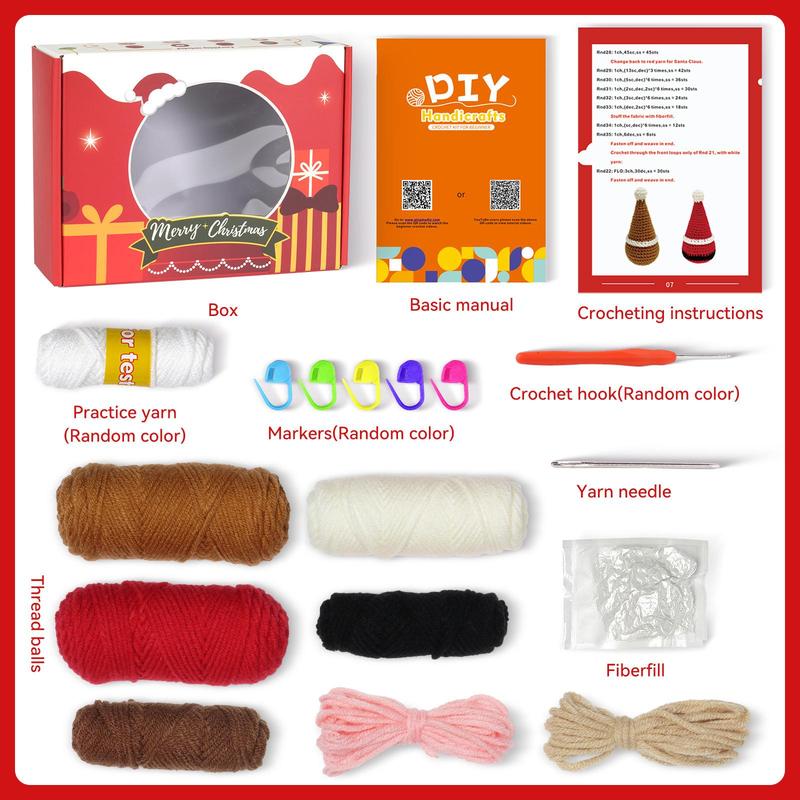 Christmas Santa Claus & Reindeer Design Crochet Kit, 2 Counts set DIY Crochet Kit with Step-by-step English Video Tutorial, DIY Handmade Lover Starter Kit, Birthday Gifts