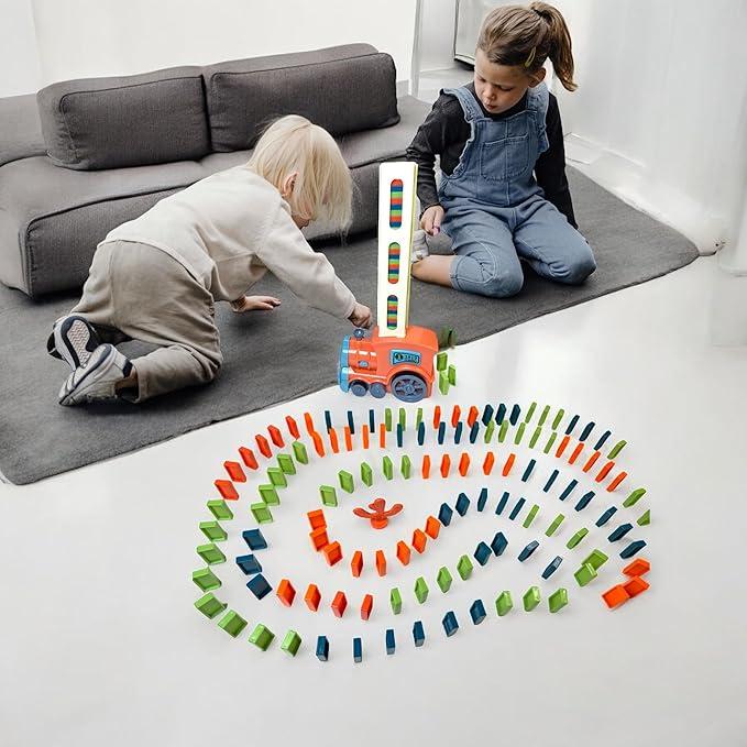 Dominoes Automatic Domino Train Toy Set - 120 Pcs, Domino Train Blocks Set Building and Stacking Toy for Kids