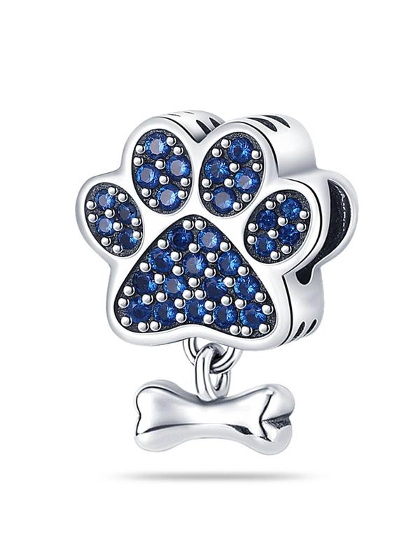 Puppy Paw Design Rhinestone Decorated Bead Charm, with Cute Bowknot Pendant, Diy Jewelry Making Supplies for Women & Girls, Perfect for Bracelet & Necklace