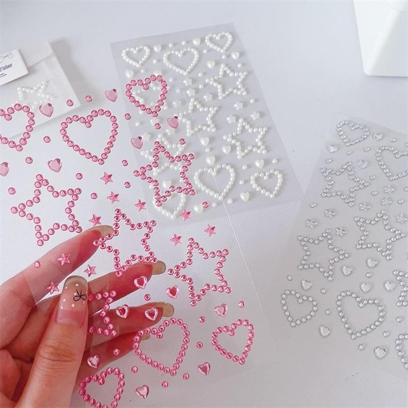 Rhinestone Heart & Star Shaped Sticker (3 Counts), Self Adhesive Decorative Sticker, DIY Decals for Scrapbooking, Journaling, Gift Wrapping, Bedroom Decor