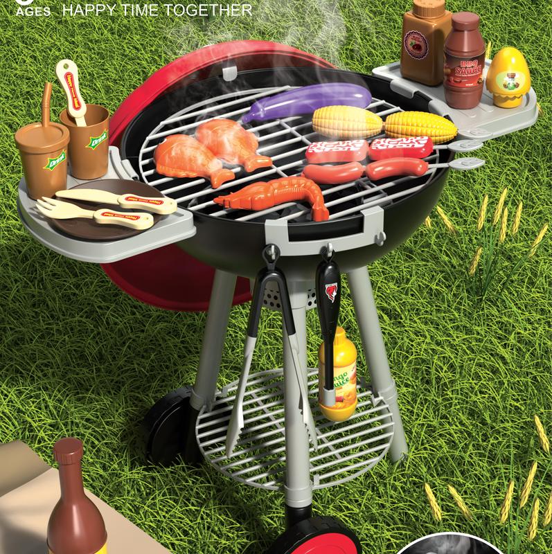 38 PCS Little Chef Barbecue BBQ Cooking Kitchen Toy Interactive Grill Play Food Cooking Playset for Kids Kitchen Pretend Play