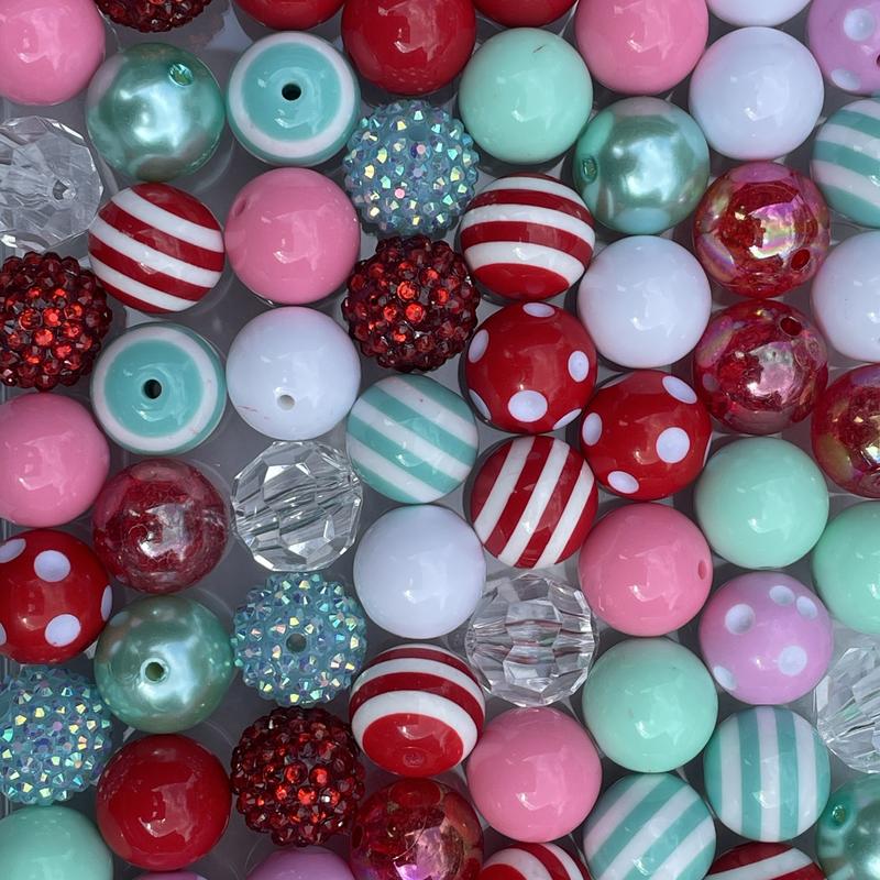 Sweet Candy Mix - 20mm Bubble Gum Bead Mixes, Red, Pink and Teal Chunky Bead Mixes