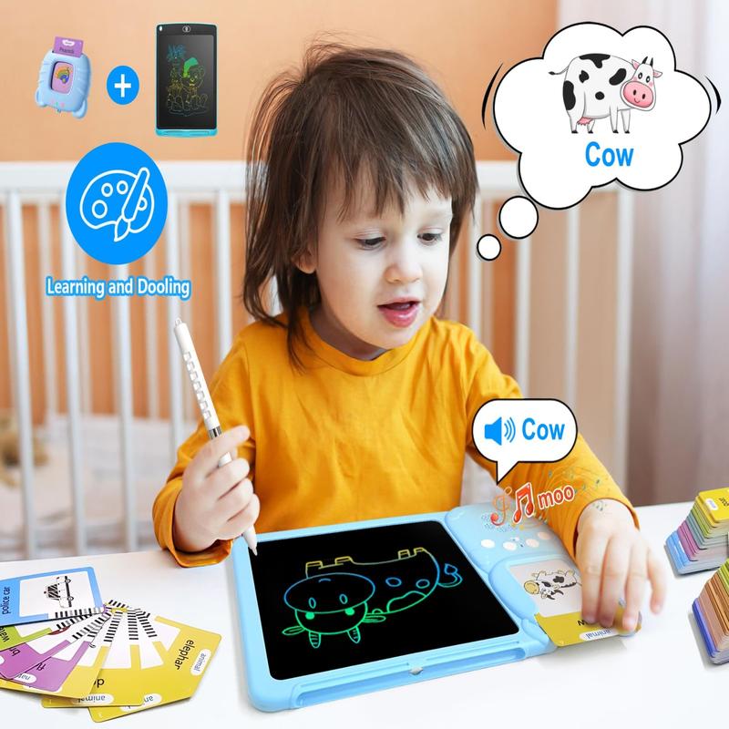 224 510 Bilingual Alphabet Talking Flash Cards for Ages 3-8, Pocket Speech Therapy Buddy for Children with Autism. Educational Interactive Toy for Boys and Girls Blue