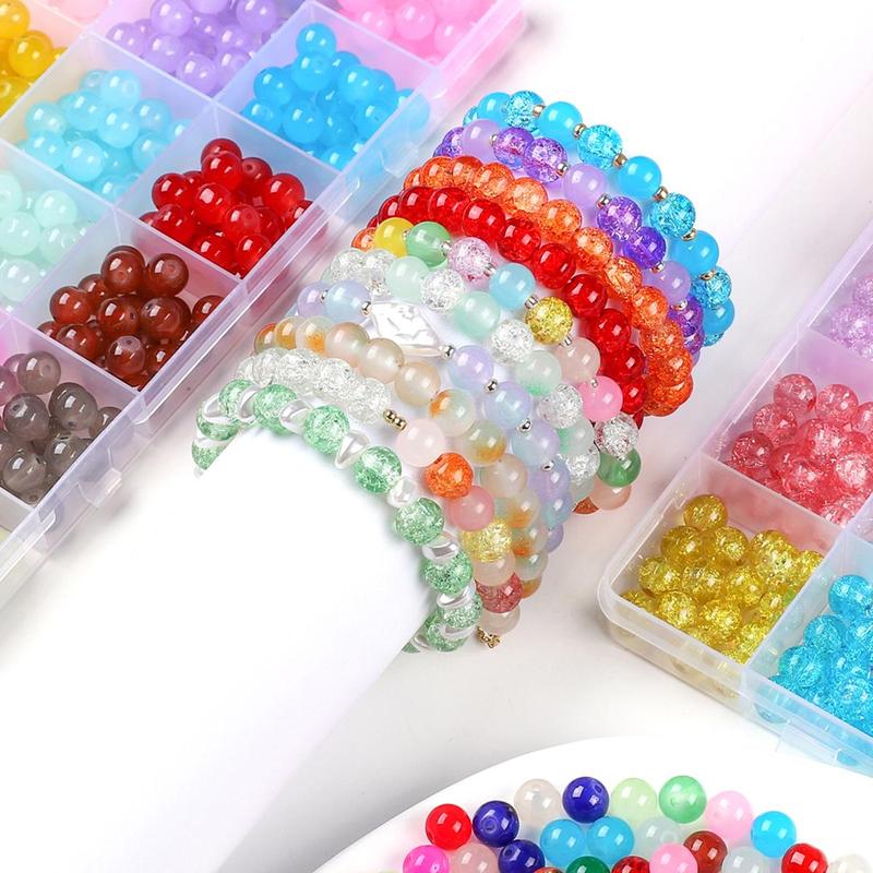 8mm Multicolor Round Beads (480pcs box), Jelly Glass Beads Loose Beads for DIY Bracelets, Necklaces, Beaded Jewelry Materials, Handmade Gifts for Friends and Family