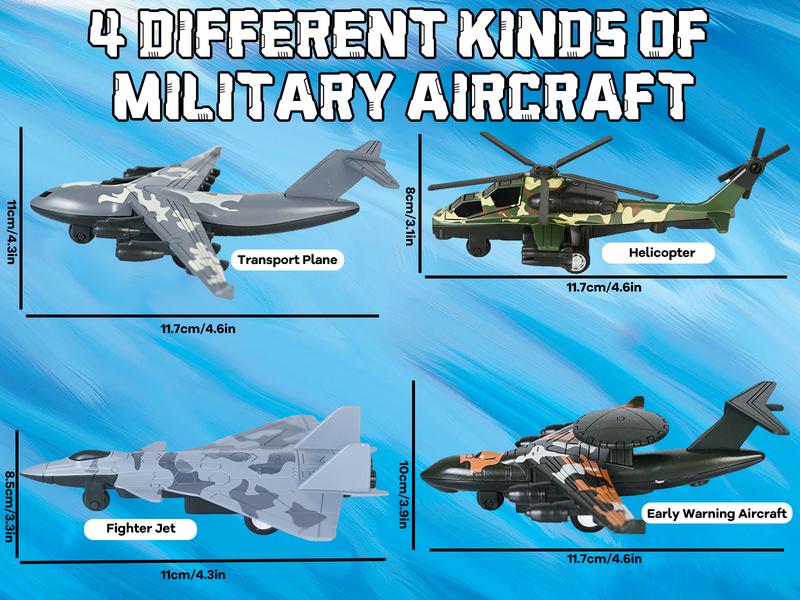 4PCS Army Airplane Toys Set-Diecast Aircraft Plane Model Kit Military Fighter Jet Playset Helicopter Camouflage Pull Back Aircraft Kids