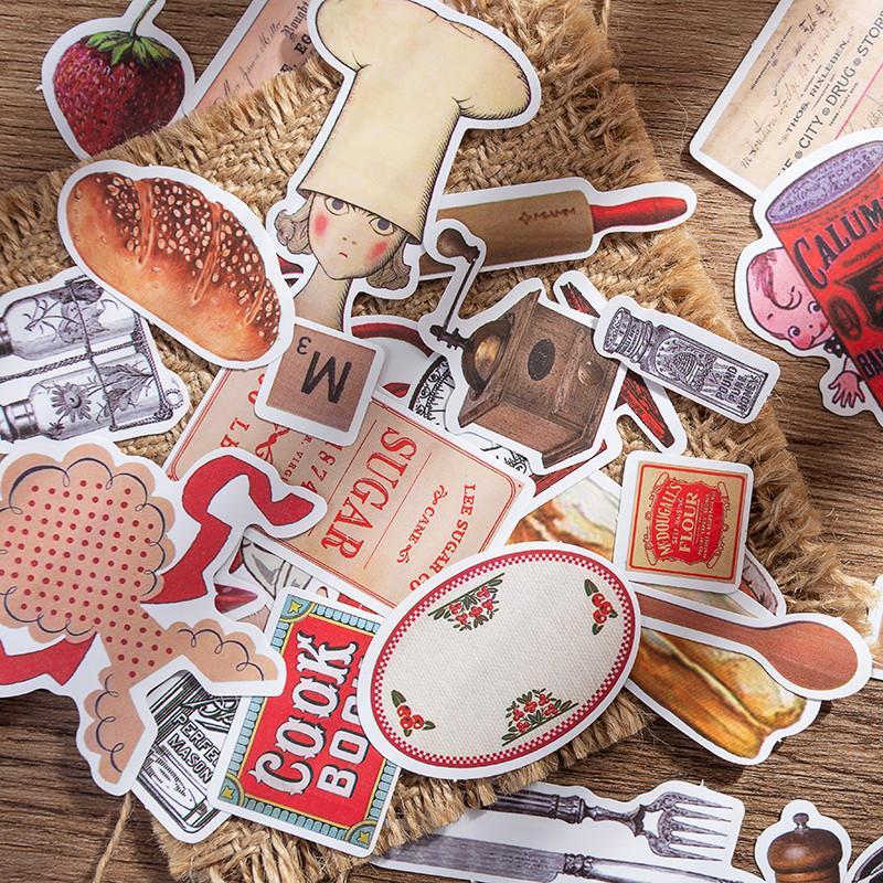 35pcs Retro Pattern Stickers, Tableware Pattern Waterproof Notebook Diary Stickers For DIY Stationery Decoration