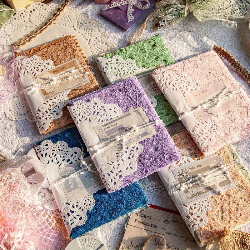 Mixed Material Paper Pack, 16pcs pack Vintage Lace Material Paper, DIY Scrapbooking & Journal Making Supplies for Home School Office