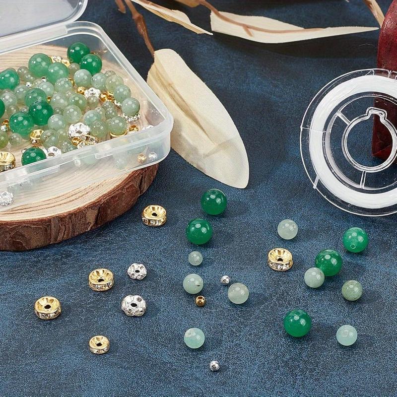 1 Box 280 Pcs Green Aventurine Gemstone Beads for Jewelry Making, 4mm 6mm 8mm Round Gemstone Beads with Crystal Strings for DIY Bracelet Necklace Jewelry Making