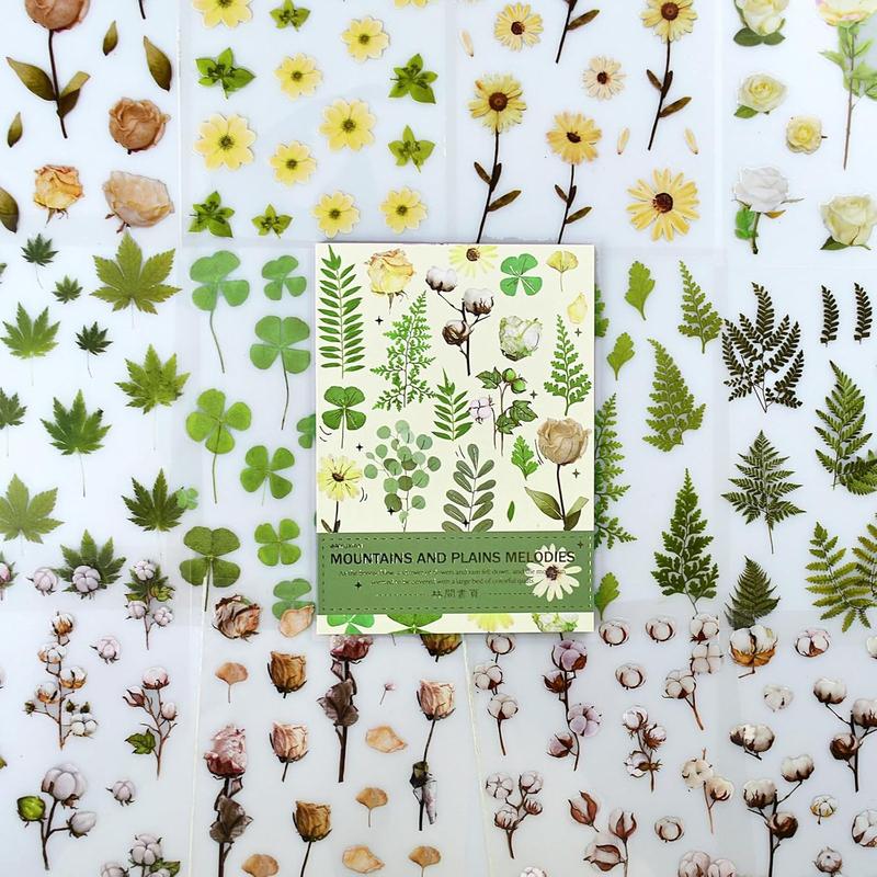 400 count  Floral Scrapbook Stickers Kit Vintage Fern  Green Transparent  Stickers Book for Scrapbooking Supplies Aesthetic Junk Journal Journaling Craft 20-Page