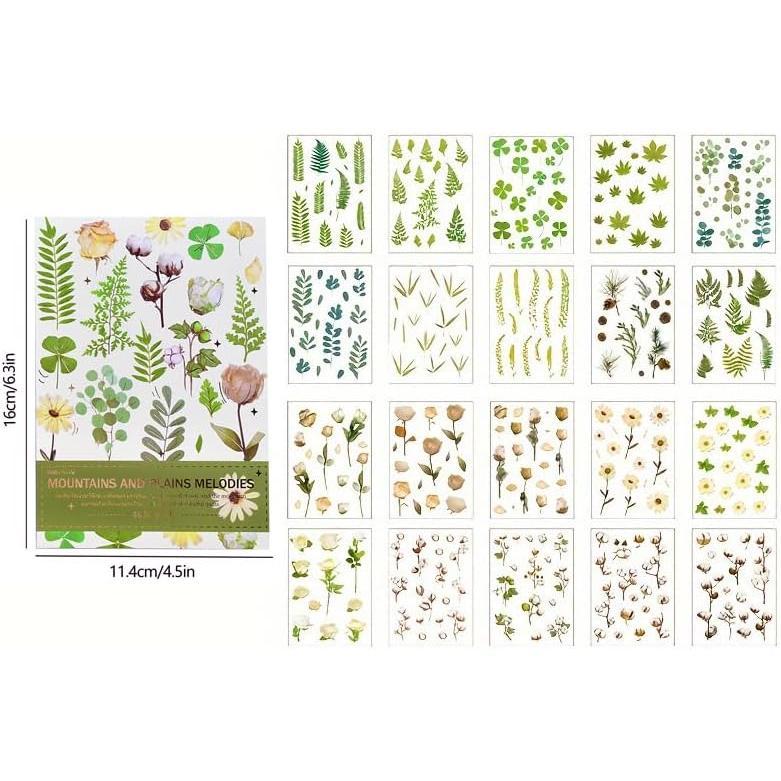 400 count  Floral Scrapbook Stickers Kit Vintage Fern  Green Transparent  Stickers Book for Scrapbooking Supplies Aesthetic Junk Journal Journaling Craft 20-Page