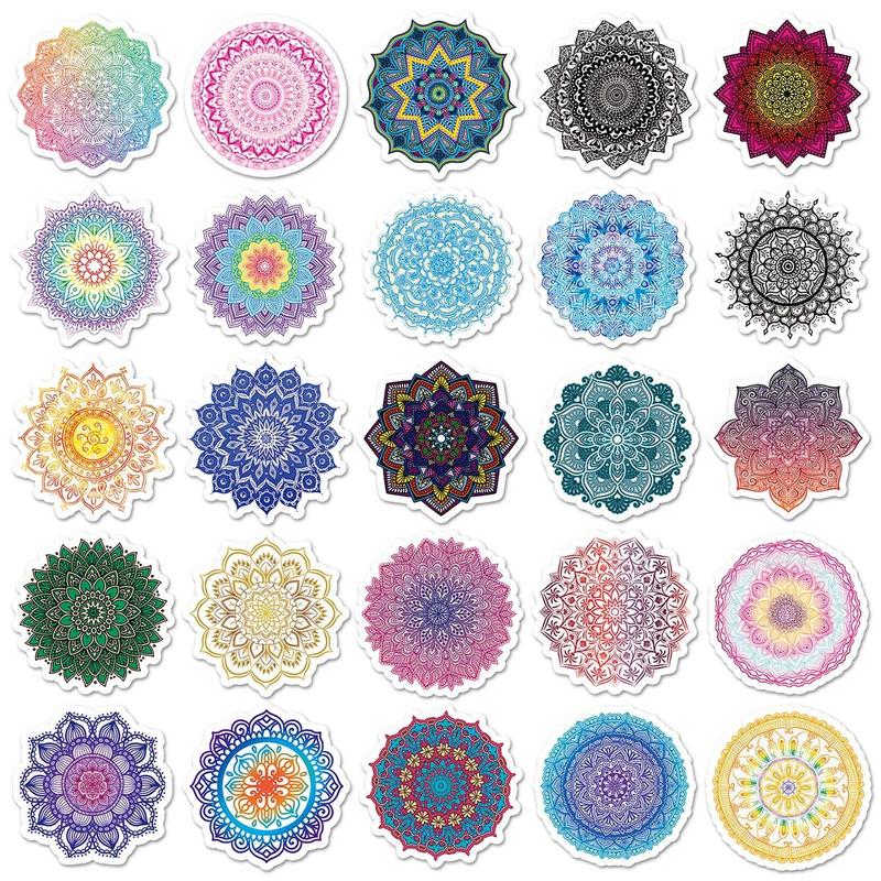 50pcs Mandala Pattern Stickers, Creative Multi-purpose Stickers, For DIY Craft Decoration And Hand Account