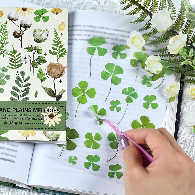 400 count  Floral Scrapbook Stickers Kit Vintage Fern  Green Transparent  Stickers Book for Scrapbooking Supplies Aesthetic Junk Journal Journaling Craft 20-Page