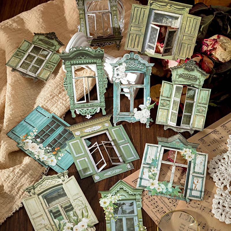 Vintage Hollow Out Window Pattern Decorative Paper, 10pcs pack Scrapbooking & Stamping Paper, DIY Decorative Material For Scrapbooking & Journal Making