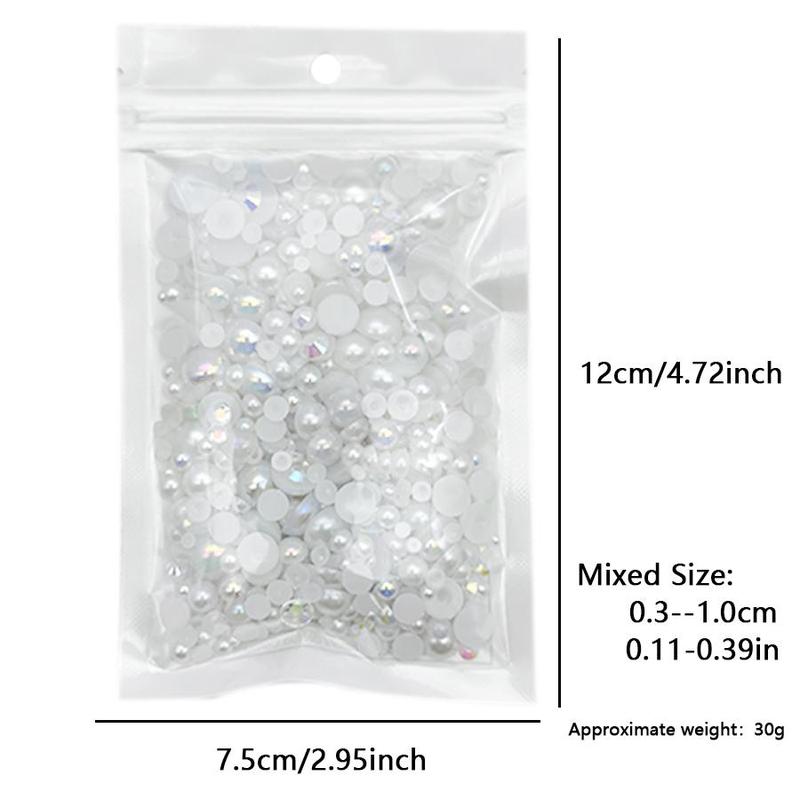 30g Mixed Size Rhinestone & Faux Pearl (1 Pack), Flat Rhinestone & Artificial Half Pearl for Crafts, Glasses, Shoes, Nails and Face Art