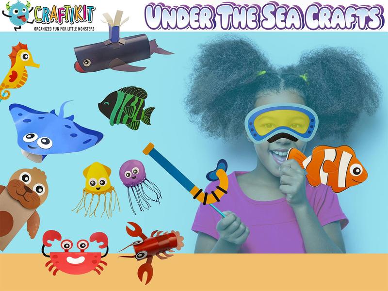 20 Crafts in a Box - Simple Under the Sea Mermaid Paper Crafts for Kids Ages 3-8 - Low Mess - Easy to complete crafts with little help