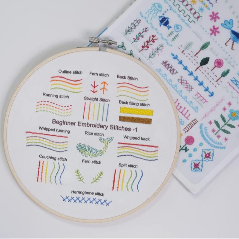 DIY Embroidery Kit, 1 Set Embroidery Material Pack Including Printed Fabric Embroidery Hoop & Threader & Needle