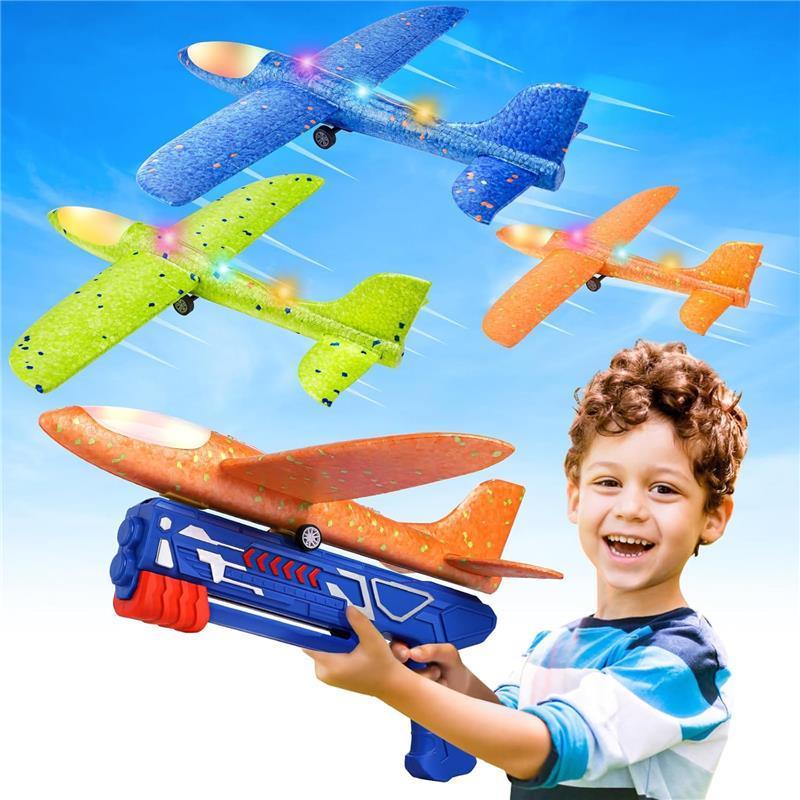 3 Pack Airplane Launcher Toys for Boys, 13.2'' LED Foam Glider Catapult Plane Toy with 2 Flight Modes, Ideal Birthday Gift for 4-12 Year Olds