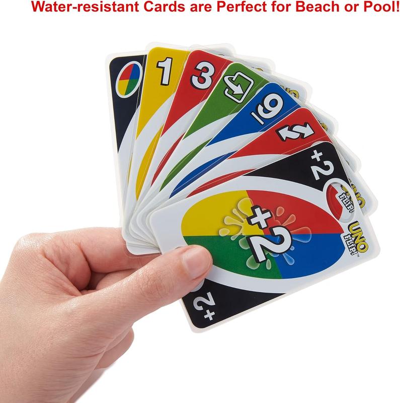 Mattel Games UNO Flip! Splash Card Game for Kids, Adults & Game Night with Water-Resistant Double-Sided Cards