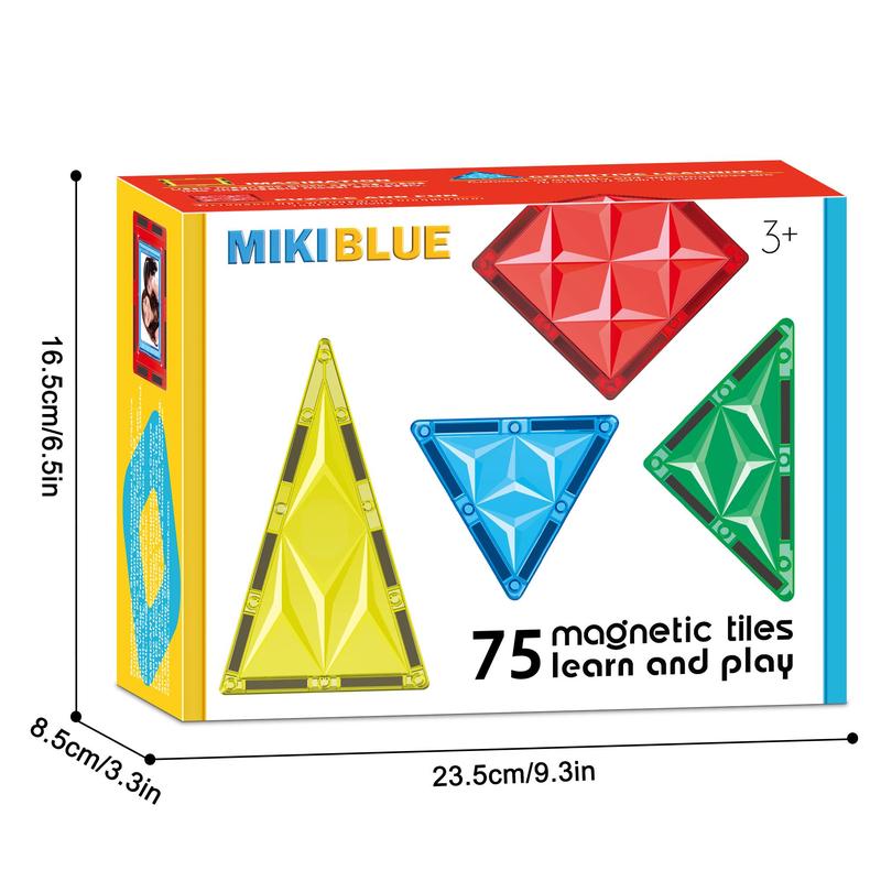 MikiBlue Magnetic Building Tiles Set for Kids 75 PCS Magnetic Blocks Shapes Toys