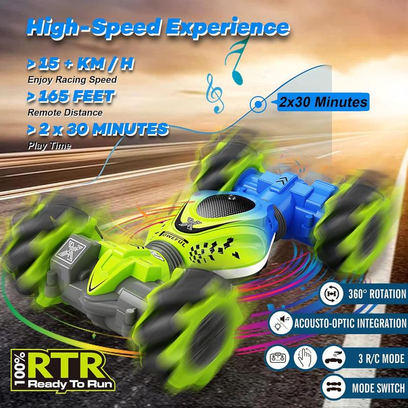 Gesture RC Car, Drift Hand Controlled Remote Control Twist Cars Toys for 6-12 yr Boys Girls, 2.4GHz 4WD Gesture Sensing RC Stunt Car Offroad 360? Rotation with Lights Music for Birthday Gifts