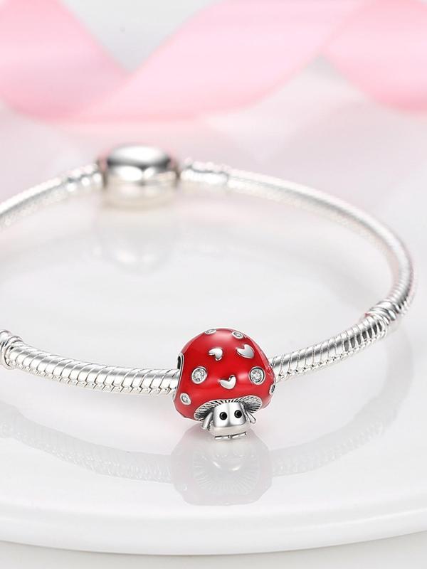 Mushroom Design Bead, with Rhinestone & Heart Decor, Novelty Bead for DIY Bracelet Necklace Pendant Making, Fashion Accessories for Women & Girls