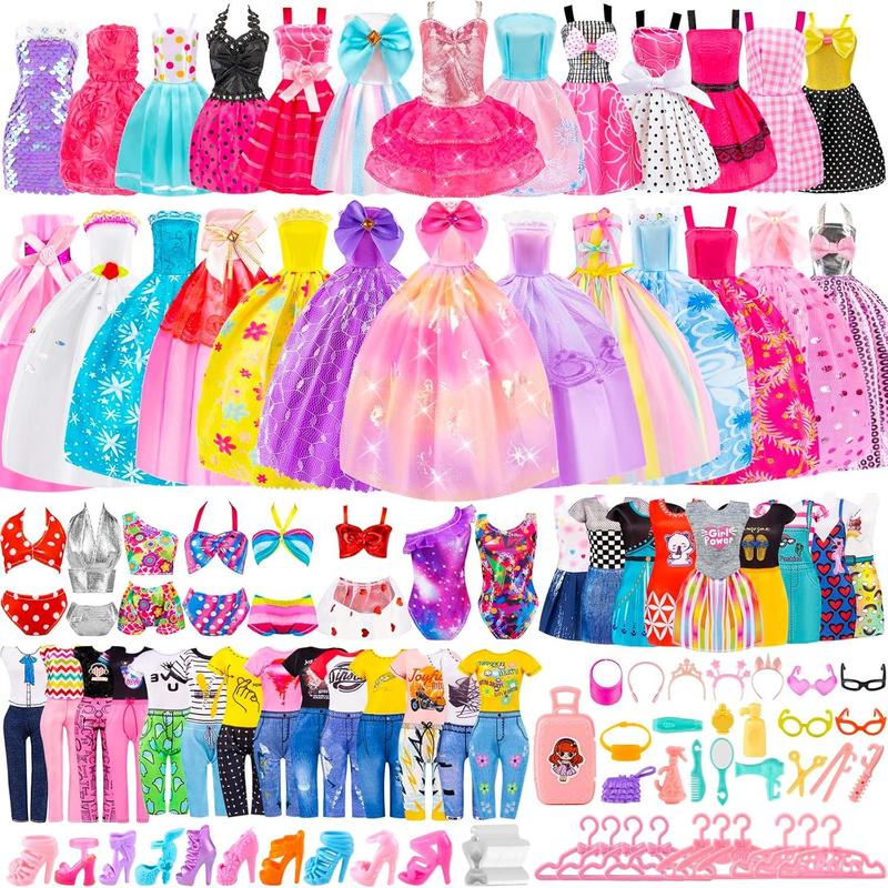 76 Pcs Doll & Convertible Car Playset,Included 11.5 In Doll,Doll Car,Princess Dresses,Fashion Dresses,Casual Clothing,Swimsuits,Bags,Shoes,Doll Playset,Doll Dress up Toys for Girls Kids Toddlers Gifts