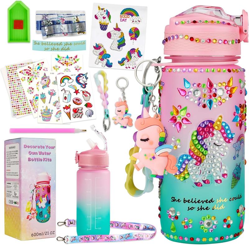 Christmas gift Decorate Your Own Water Bottle Kits for Girls Age 4-10, Mermaid Gem Diamond Painting Crafts, Arts and Crafts Kits Girls Kids Toys Birthday Gifts for Girls Age 4 5 6 7 8-13