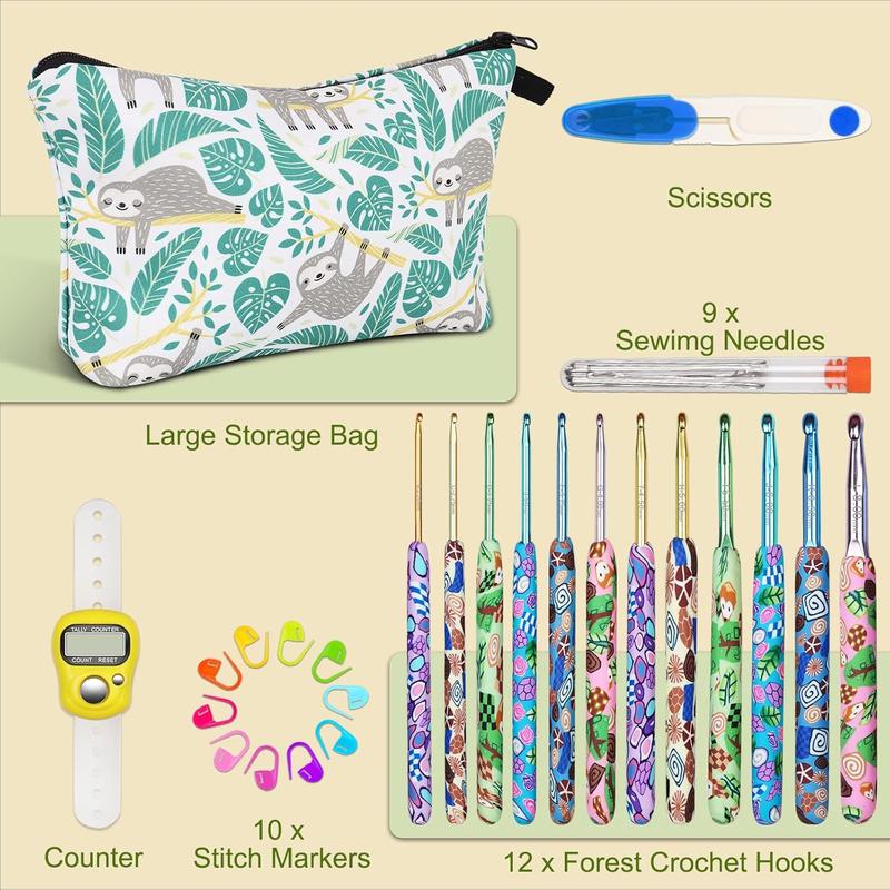 12 Sizes Crochet Hooks Set with Case, Comfort & Sturdy Forest Crochet Hooks  Soft Grip for Crocheting Yarn, Crochet Counter Track Stitches, Ideal Crochet Starter Kit for Crochet Lover