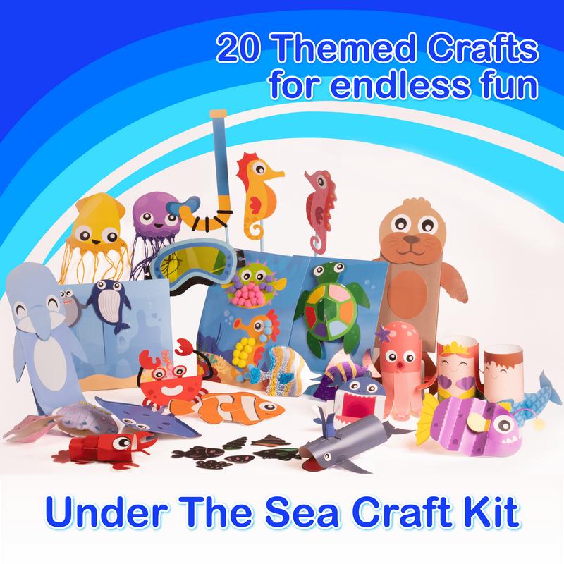 20 Crafts in a Box - Simple Under the Sea Mermaid Paper Crafts for Kids Ages 3-8 - Low Mess - Easy to complete crafts with little help